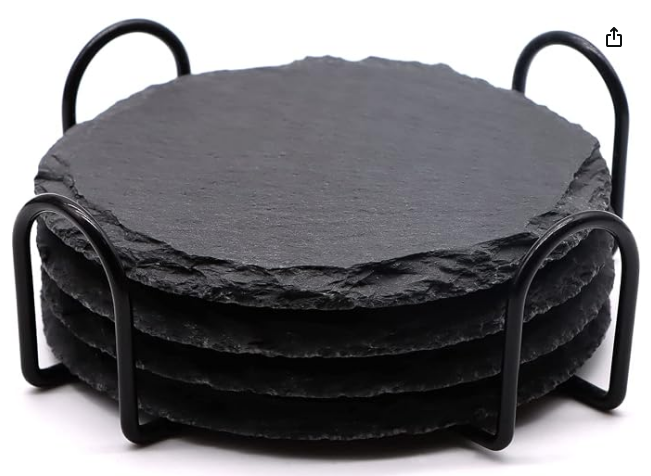 4 Pcs Round Slate Drink